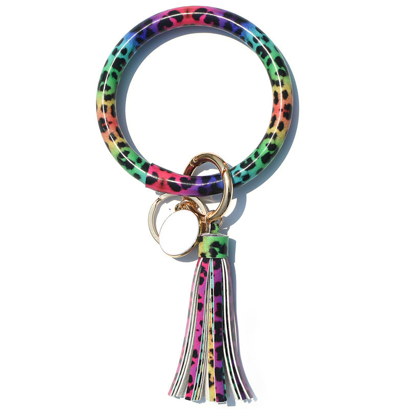Wholesale Tie-dyed Bee Chrysanthemum Flag Simple Pu Leather Bracelet Keychain
